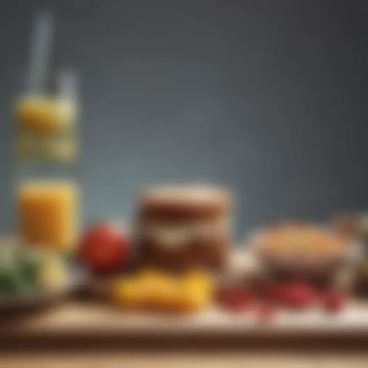 A balanced meal featuring antacid foods