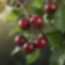 Close-up view of Arabica coffee cherries on a branch