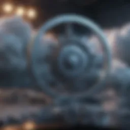 Cloud computing infrastructure with security symbols.