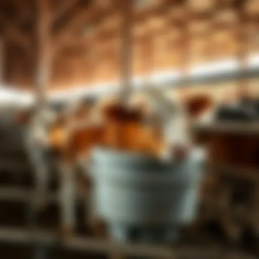 Innovative Calf Feeding Solutions Calf feeding bucket with nipple in a farm setting