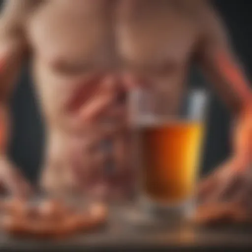 Diagram illustrating the pathophysiology of colitis and its interaction with alcohol consumption.