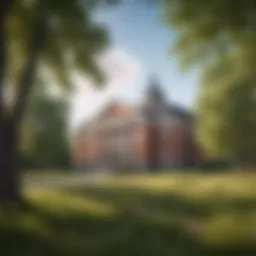 A picturesque view of a Swedish school building surrounded by nature