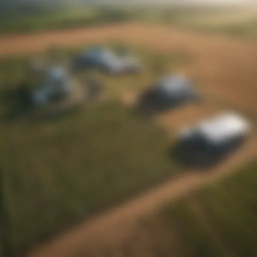 Aerial view of a modern farm utilizing advanced technology.