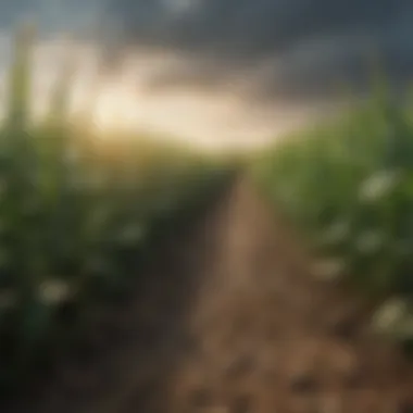 Illustration of cornfields and plastic products manufactured from corn