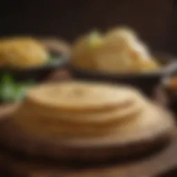 Freshly made corn tortillas on a wooden board
