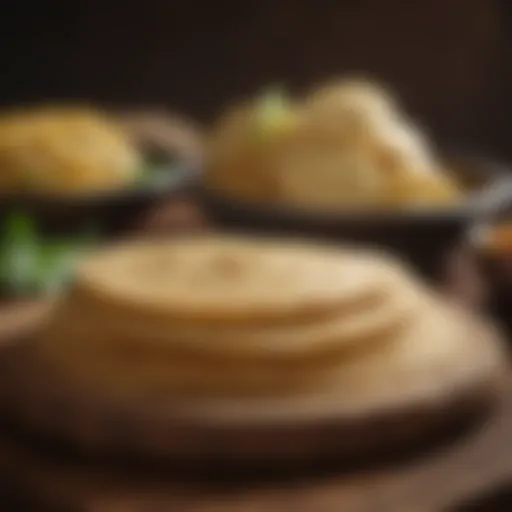 Freshly made corn tortillas on a wooden board