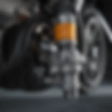 Close-up of brake lines and fluid reservoir