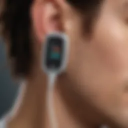 A close-up view of an ear probe pulse oximeter in use, showcasing its design and functionality.