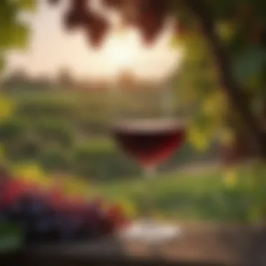 The Essence of Red Wine and Its Origins A glass of red wine surrounded by grapevines
