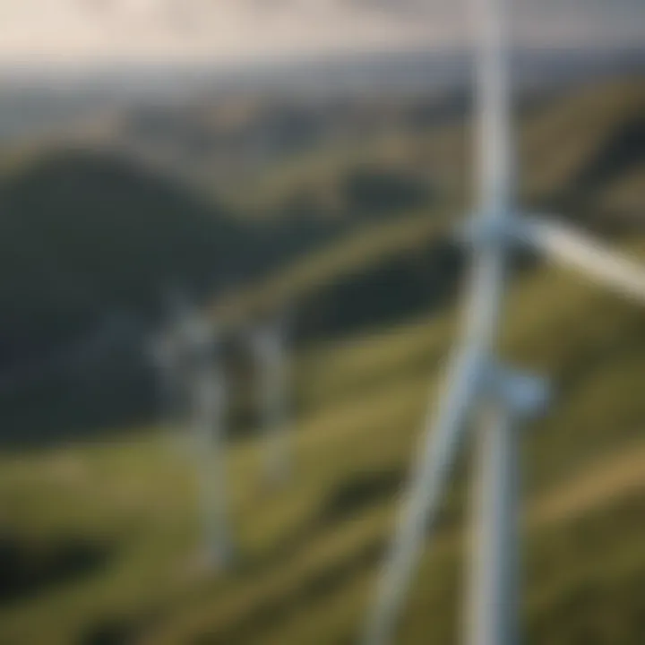 Wind turbines generating electricity on a hillside