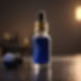 Close-up of Deep Blue essential oil bottle