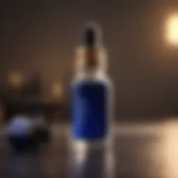 Close-up of Deep Blue essential oil bottle