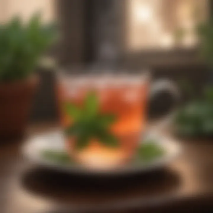 A cup of peppermint tea served in a calming setting