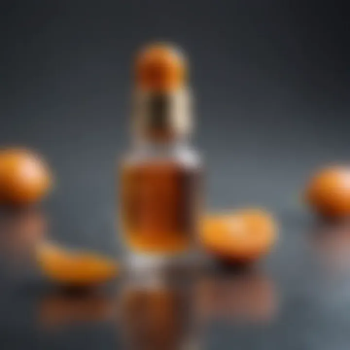 Essential oil bottle with kumquat peels