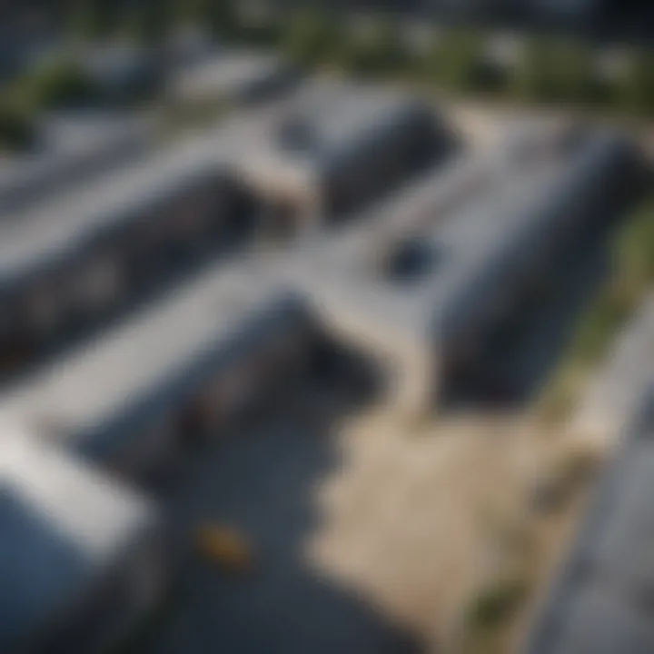 Aerial view of a residential area featuring subterranean garages