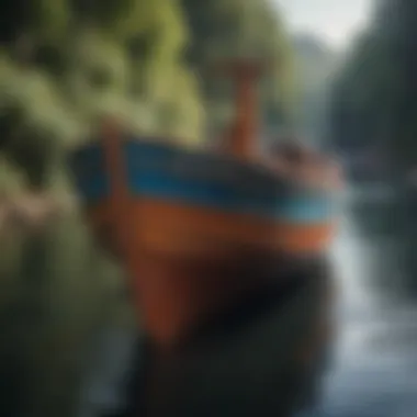 Well-maintained painted metal boat in water