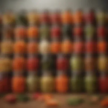 Diverse Fermented Vegetables A vibrant assortment of fermented vegetables showcasing colorful jars filled with kimchi and pickles.
