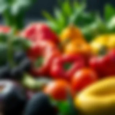 Fruits and Vegetables for Digestive Health An assortment of fresh fruits and vegetables, symbolizing digestion and health.