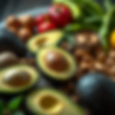 Nutrient-Dense Foods Rich in Lipase A colorful array of avocados, nuts, and seeds showcasing healthy fats.