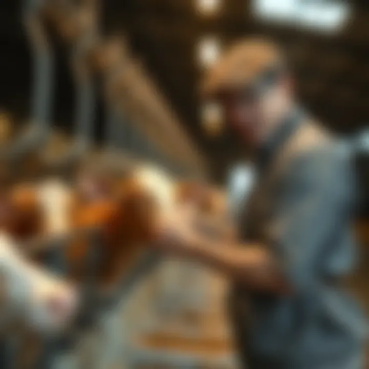 Essential Maintenance for Feeding Systems Farmer inspecting calf feeding equipment