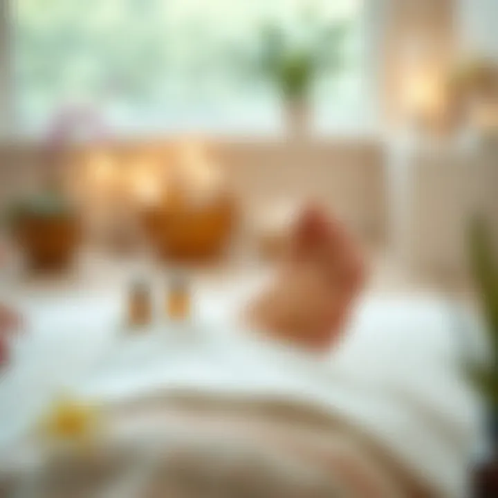 A soothing foot massage using essential oils in a serene environment