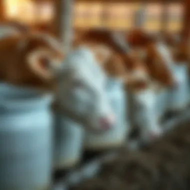 Promoting Calf Health and Growth Healthy calves drinking from feeding buckets