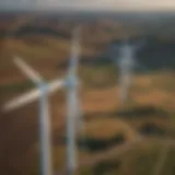 Aerial view of wind turbines in a landscape