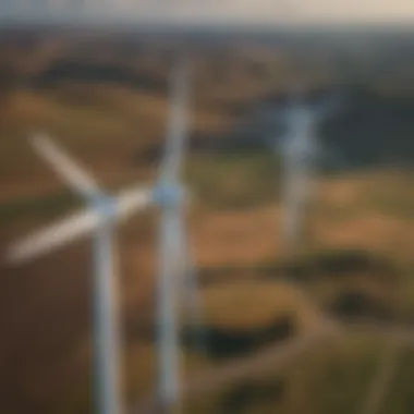 Aerial view of wind turbines in a landscape