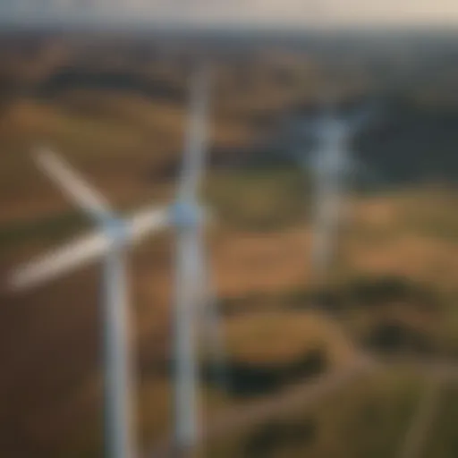 Aerial view of wind turbines in a landscape