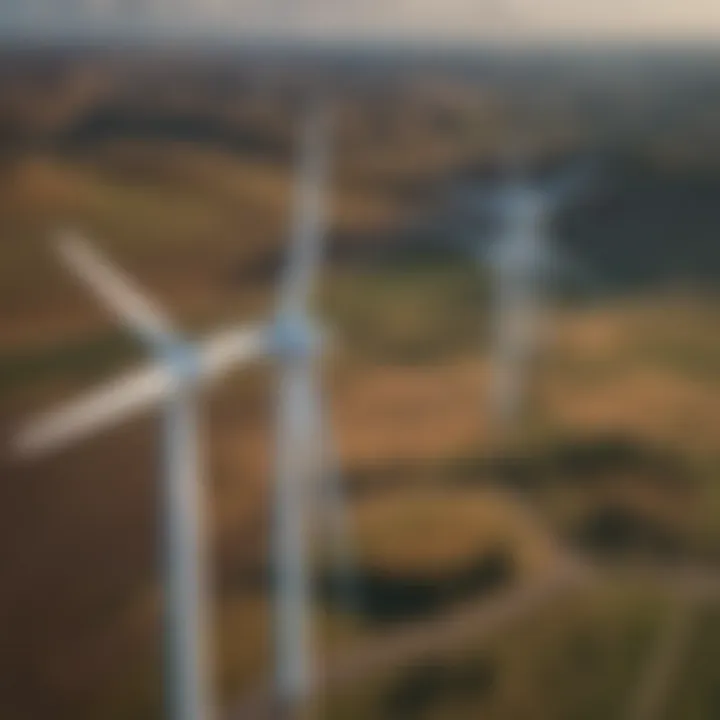 Aerial view of wind turbines in a landscape