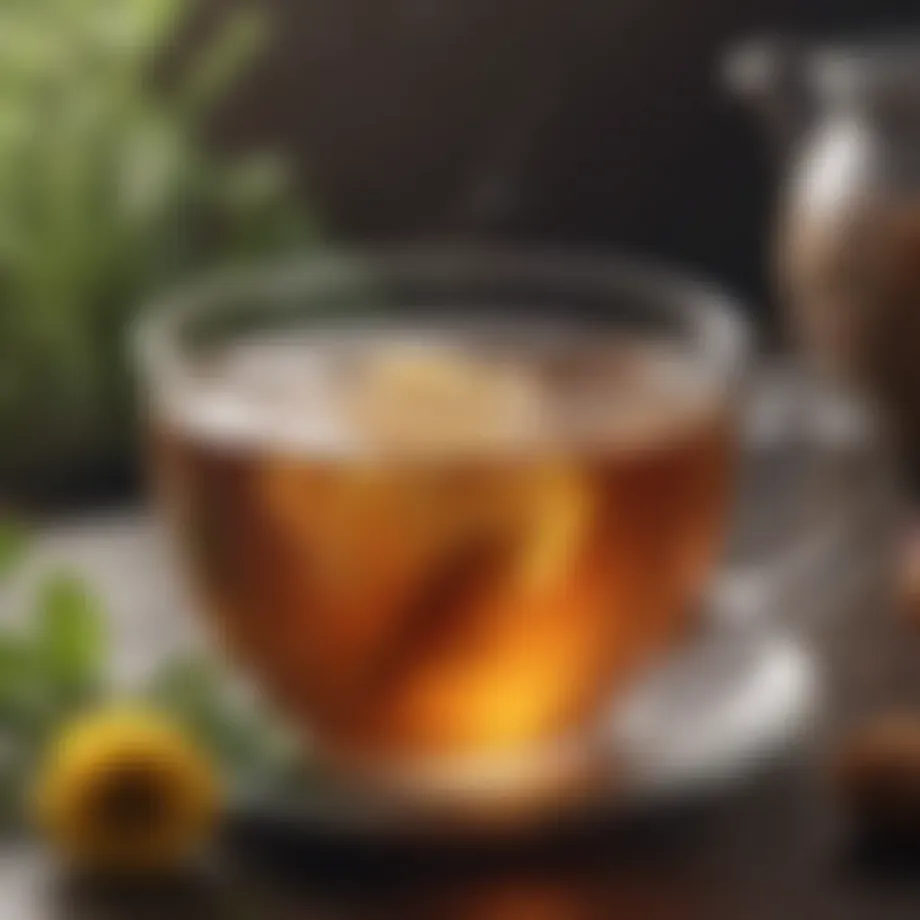 Close up of soothing herbal tea with honey