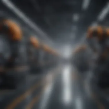 Futuristic Factory with Robotics and Machine Vision A futuristic factory equipped with robotics and machine vision technologies enhancing productivity.