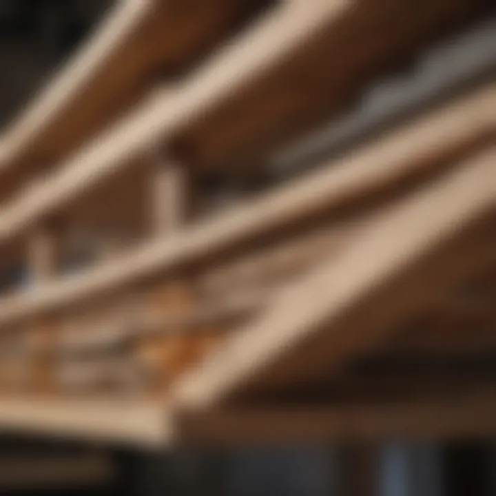 Cross-section of laminated joists illustrating construction layers