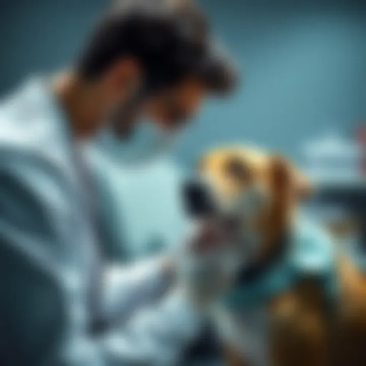 Veterinary Consultation for Tracheal Collapse A veterinarian examining a dog with suspected trachea issues