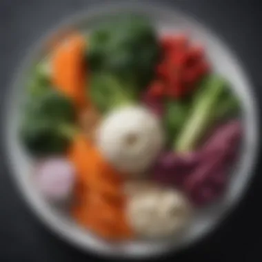 A colorful assortment of prebiotic vegetables arranged artfully on a plate.