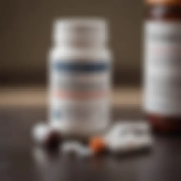 Close-up of Ritalin tablet with prescription bottle