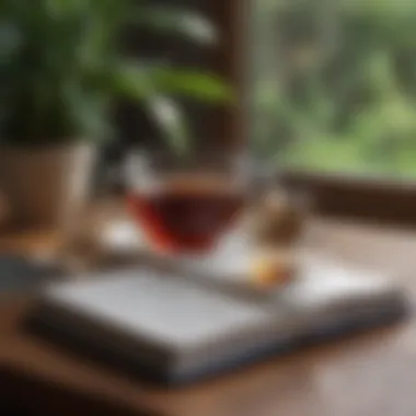 Embracing Wellness with Tea and Mindfulness A tranquil setting with a cup of tea and a book