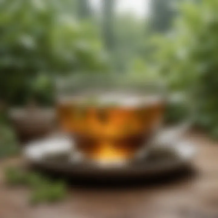 A serene tea garden showcasing an array of tea leaves