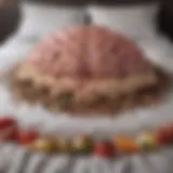 A brain intertwined with food imagery representing the mental struggle of binge eating disorder.