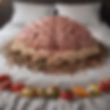 Cognitive Distortions and BED A brain intertwined with food imagery representing the mental struggle of binge eating disorder.