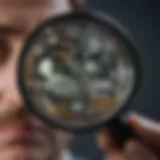 Close-up view of a magnifying glass highlighting intricate lab specimens.