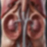 Illustration depicting the anatomy of the kidneys highlighting areas affected by slow kidney disease.