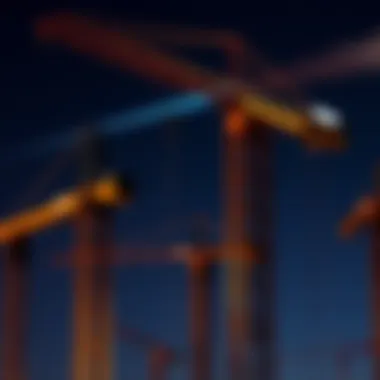 Various types of static cranes used in construction