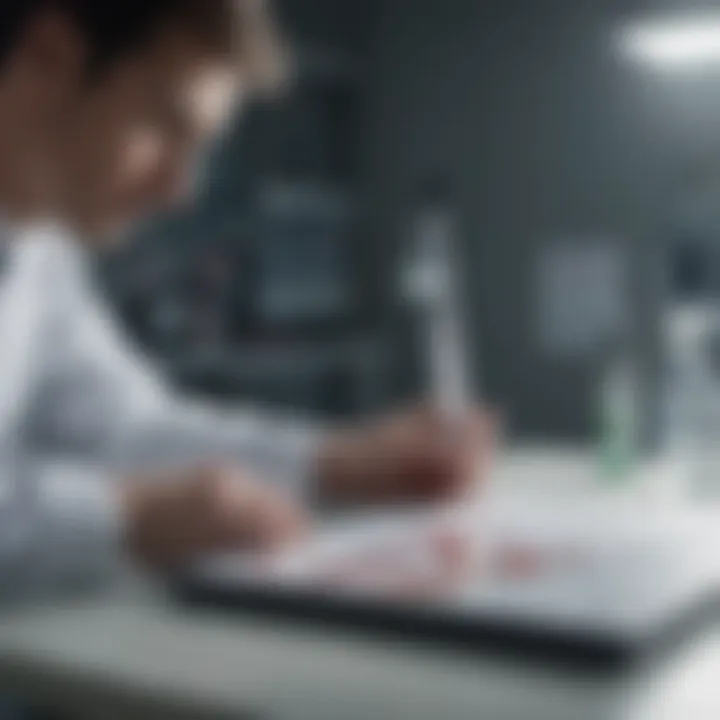 Laboratory technician analyzing stool swab test results